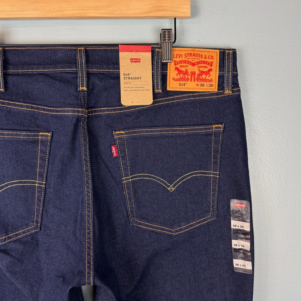 NEW Levi's 514 Straight Leg Jeans Mens 38x30 Blue Dark Wash Cotton Stretch Denim